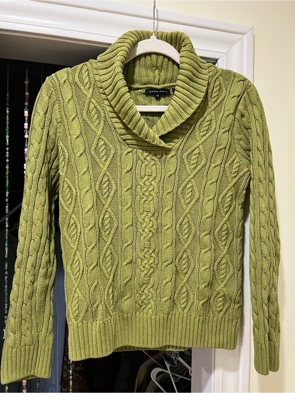 St. John's Bay Lime Green Cable-Knit Shawl Collar Sweater